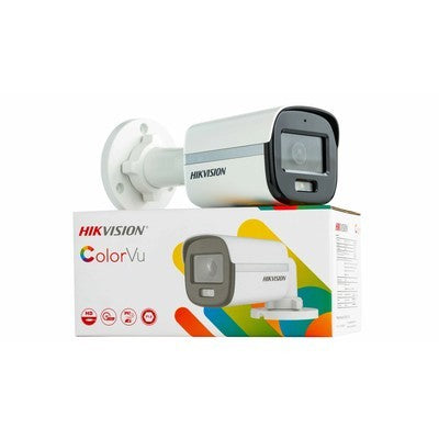 CAMARA TUBO HIKVISION COLORVU 2MP EXT. IP67 MICROFONO PLASTICA COLOR 24/7 LED 20MTS DS-2CE10DF0T-LPFS GARANTIA 12 MESES