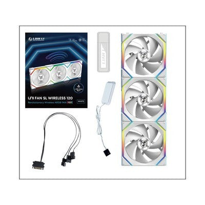 VENTILADOR LIAN LI UNI FAN SL-INFINITY WIRELESS 120 - TRIPLE PACK (REVERSE BLADE) - 2.4 GHZ WIRELESS SIGNAL ARGB FAN CONTROL - DOUBLE INFINITY MIRROR - LOW NOISE - CONTROLLER INCLUDED - WHITE