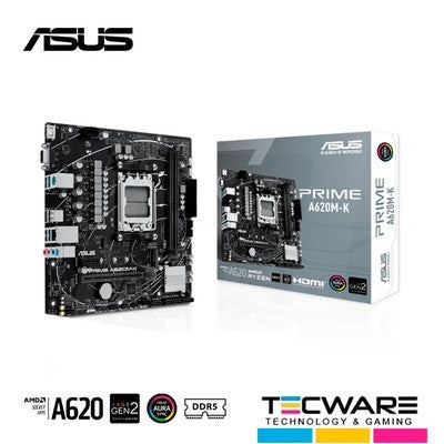 TARJETA MADRE ASUS PRIME A620M-K AMD A620 AM5 DDR5 96GB MICRO-ATX PCIE 4.0
