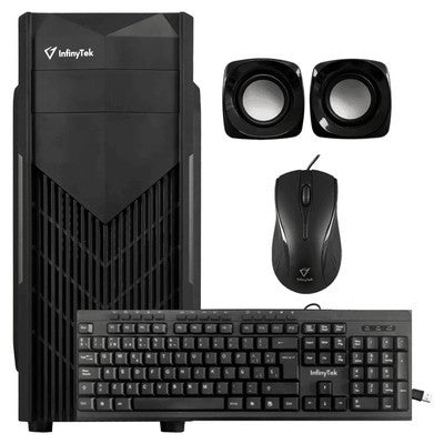 CASE COMBO INFINYTEK 5200 TECLADO MULTIMEDIA SC744 + MOUSE M104 + PARLANTES + FUENTE BLACK 850WTS 2 PUERTOS USB FRONTAL - 5200