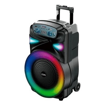 PARLANTE AMPLIFICADO EZMI 15" FM - USB - TF CARD - BLUETOOTH - RECARGABLE - LUCES LED RGB- MICROFONO (INCLUYE MINI PEDESTAL) WIRELEES NEGRO