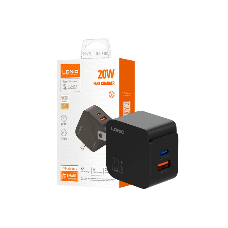CARGADOR LDNIO Q1 20W 2P PD + USB + CAB TC-TC BLACK