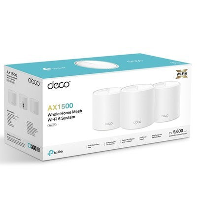 EXTENSOR MALLA TP-LINK DECO X10 3 PACK AX1500 WIFI 6 DUAL BAND 5GHZ: 1201MBPS Y 2.4GHZ: 300MBPS COBERTURA 520M² OFDMA Y MU-MIMO 120 DISP. GOOGLE Y ALEXA GARANTIA 12 MESES