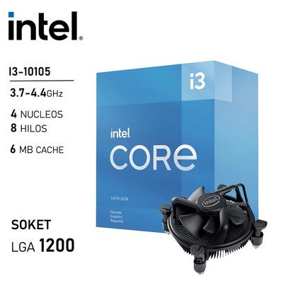 PROCESADOR INTEL CORE I3 10105 *CON VIDEO* MAX 4.40 GHZ 6MB LGA1200