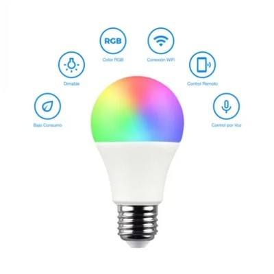 FOCO LED SMART WIFI 015B 110V 9W MULTICOLOR RGB 2700K- 6500K, PROGRAMACION HORARIOS, INTENSIDAD REGULABLE, CONTROL POR APP, ALEXA Y GOOGLE HOME GARANTIA 12 MESES