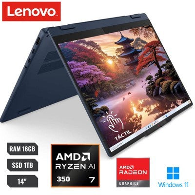 LAPTOP 2 EN 1 LENOVO 14" TOUCH 360° AMD RYZEN AI 7 350 16GB RAM 1TB SSD WUXGA WINDOWS 11 HOME