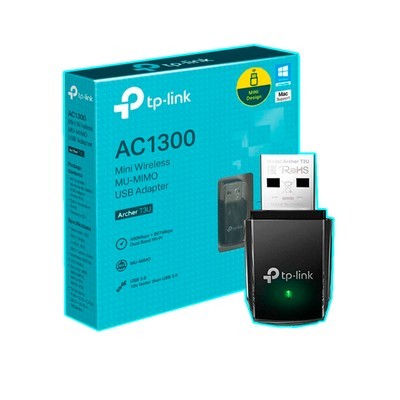 TARJETA DE RED TP-LINK ARCHER T3U MINI USB ADAPTER AC1300 DUAL BAND 867MBPS A 5GHZ + 400MBPS A 2.4GHZ/USB