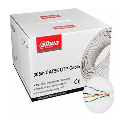 CABLE UTP CAT5E EXT. DAHUA 305M COBRE 100% 24AWG CHAQUETA NEGRO GIGABIT, RETARDANTE FUEGO DH-PFM920-5EU