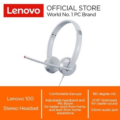 HEADPHONE LENOVO 100 STEREO ANALOG CON MICROFONO CONECTIVIDAD 3.5MM CLOUD GREY