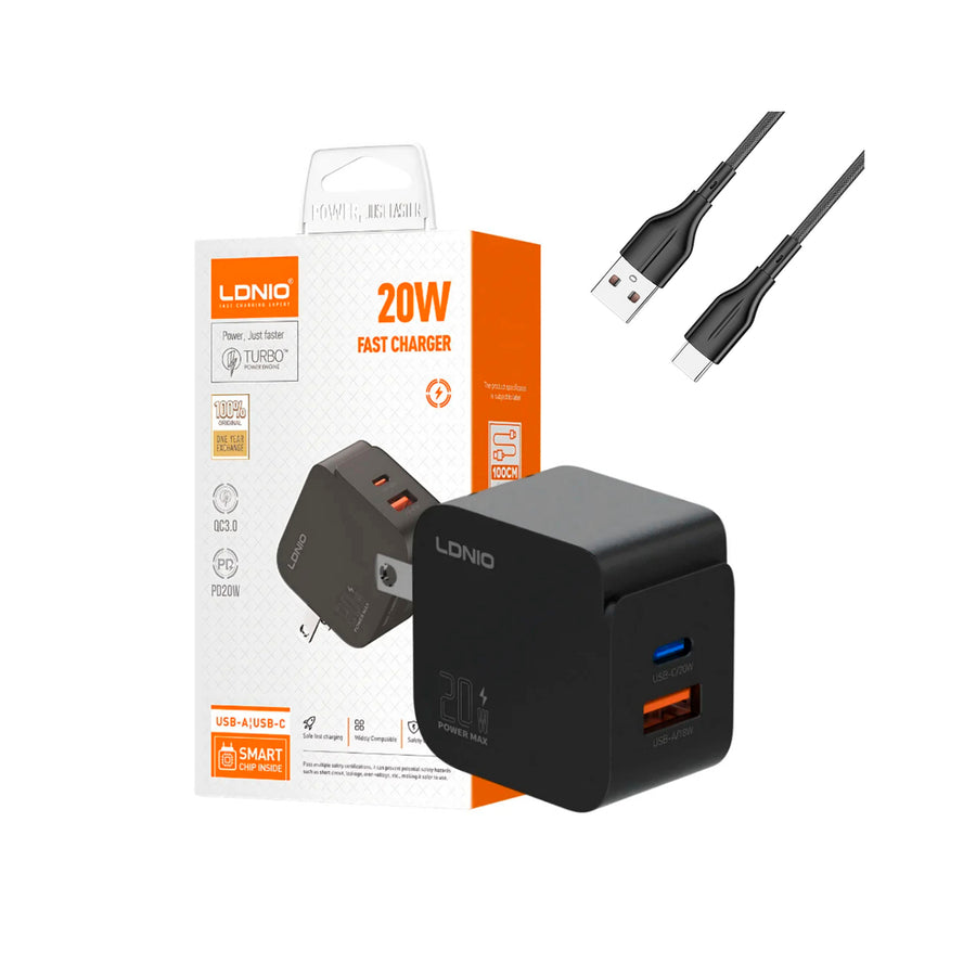 CARGADOR LDNIO Q1 20W 2P PD + USB + CAB TC-IPH BLACK